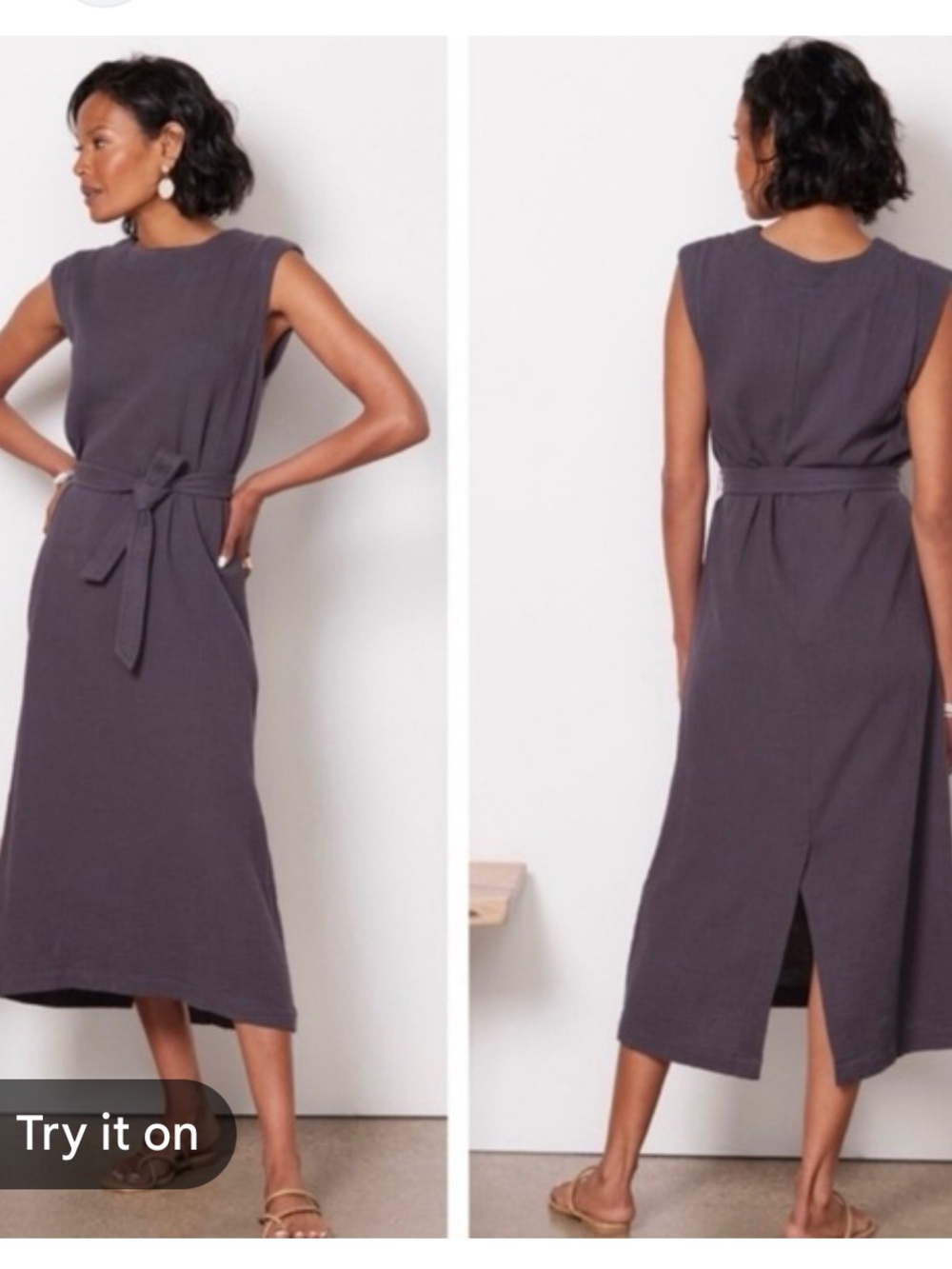 Faherty organic cotton Sleeveless Cinch-Waist gray Midi Dress